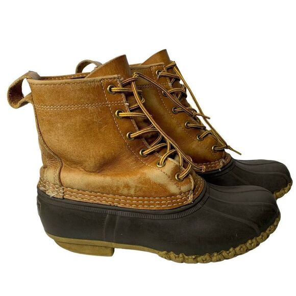 LL Bean Thinsulate Duck Boots 8 DM Brown Leather Upper Rubber Soles Waterproof - Picture 1 of 8